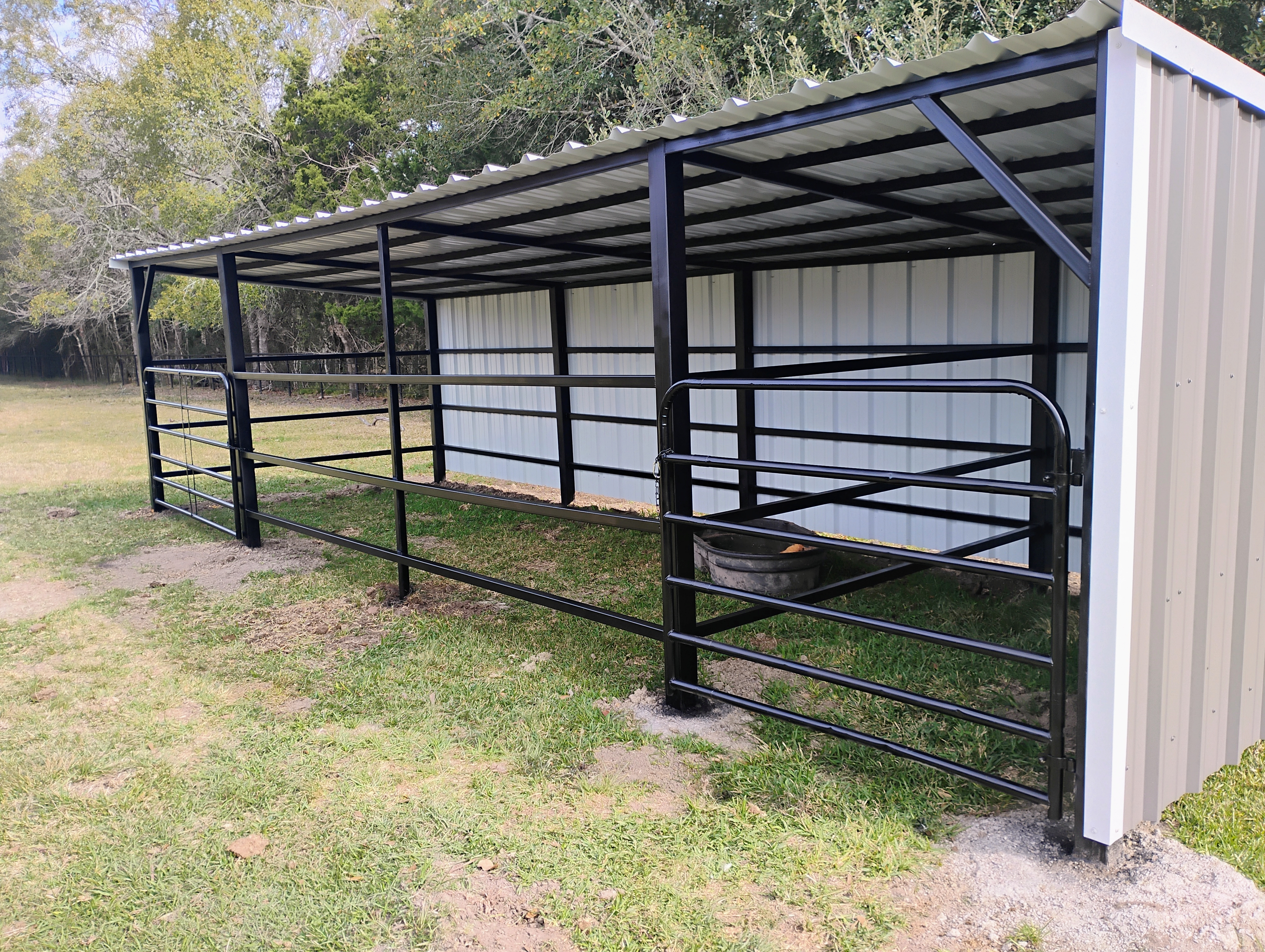 Livestock shelter with gates angle view