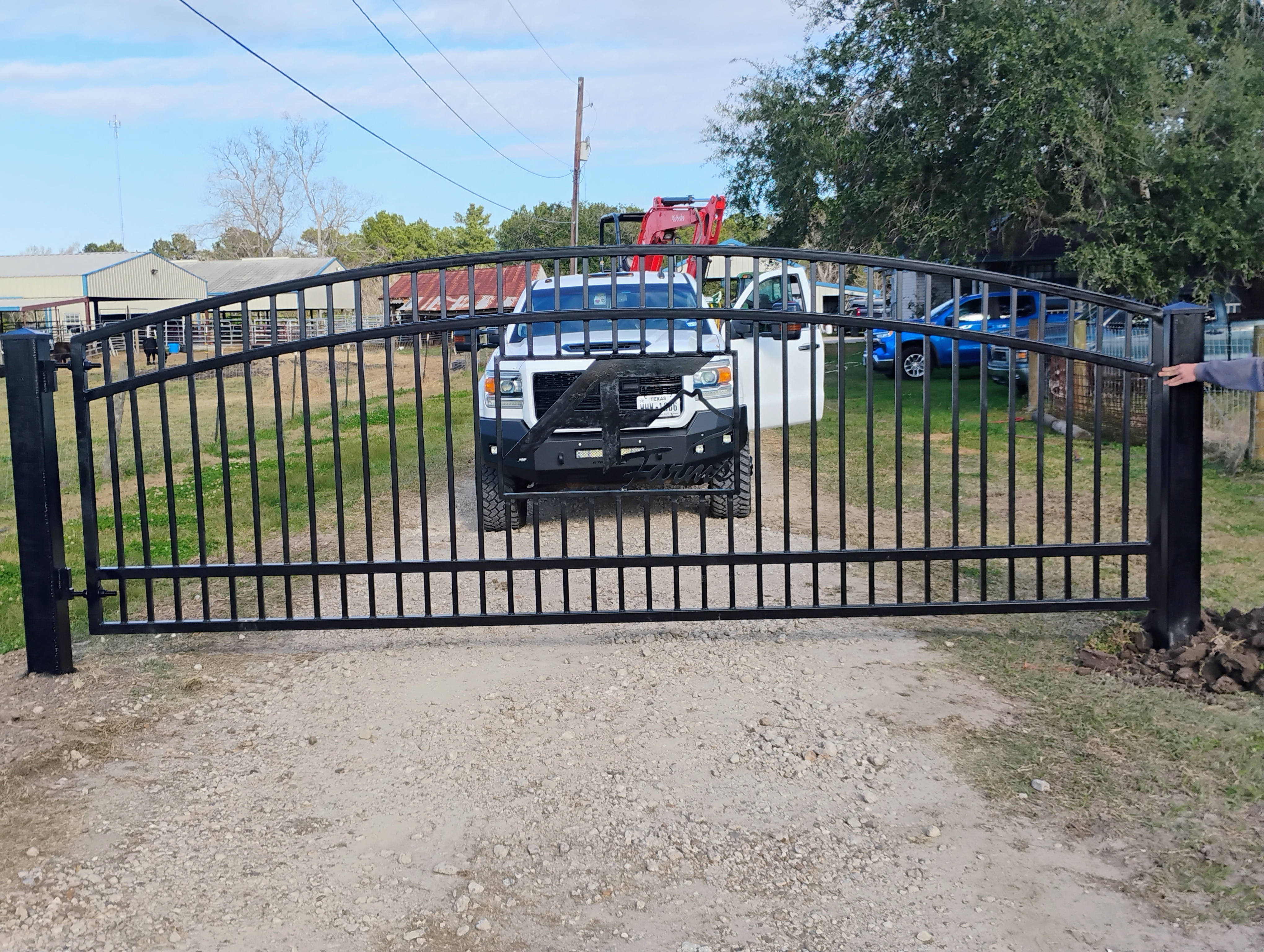 AF Farms driveway gate angled view